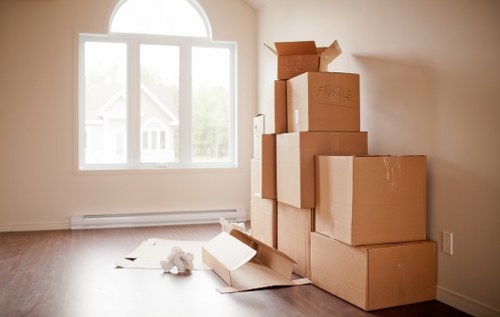 Office packing boxes and moving materials for a business in Mayfair