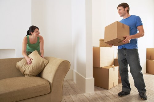 Boxes and furniture arranged for a smooth home relocation in Mayfair